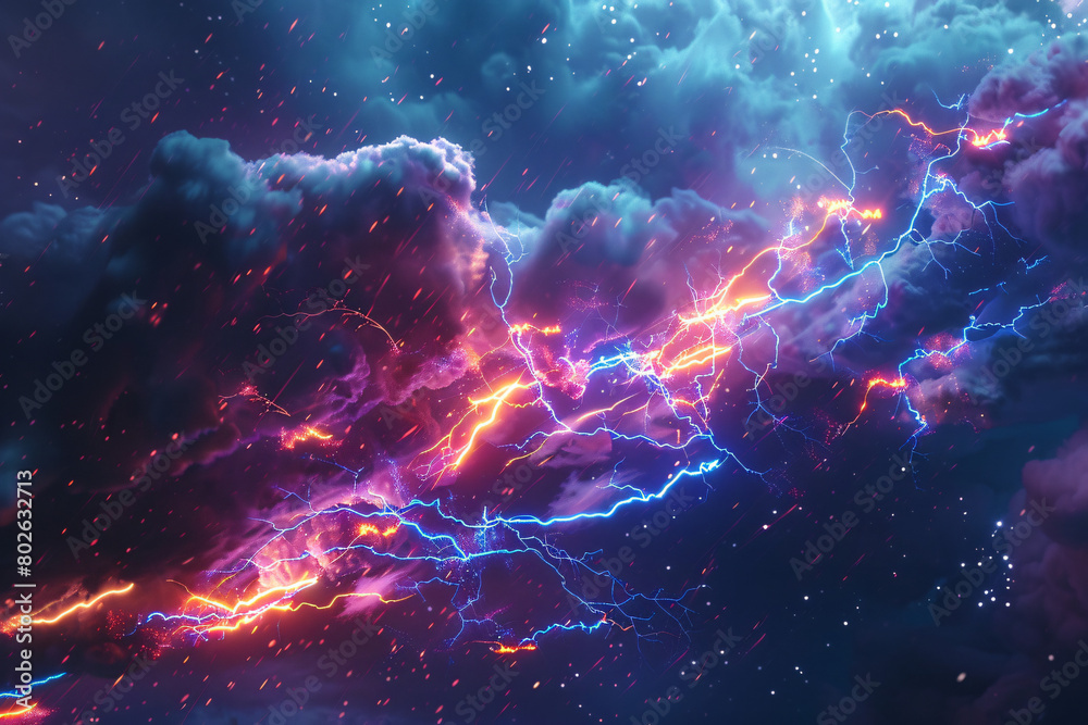 lightning strike colored 3d rendering