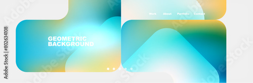 A colorful geometric background featuring a gradient of blue and yellow hues resembling liquid water in shades of azure and aqua, creating a fluid and electric blue design
