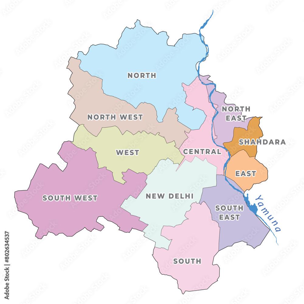 Detailed map of Delhi with district with Yamuna river