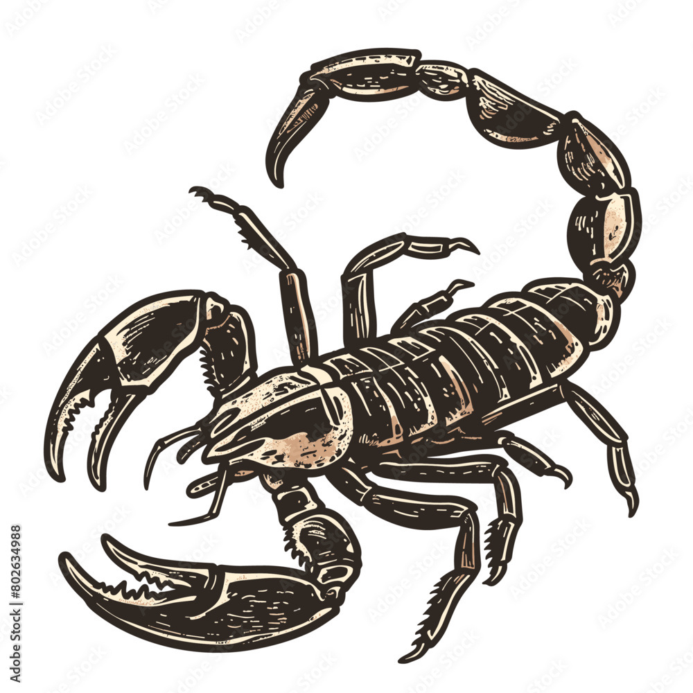 brown scorpion with a curved tail and pincers raised defensively brown scorpion with a curved tail and pincers raised defensively