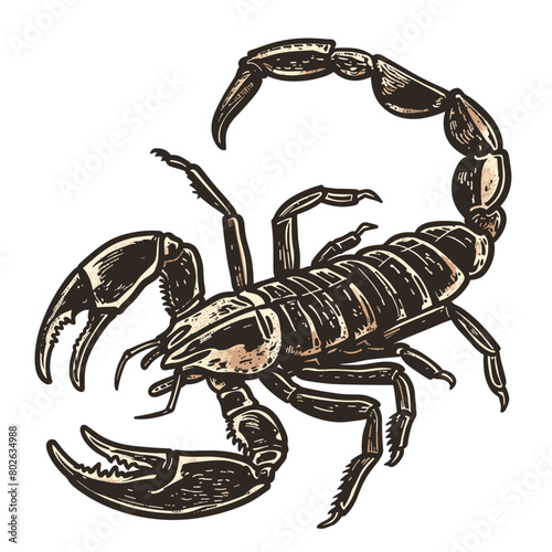 brown scorpion with a curved tail and pincers raised defensively