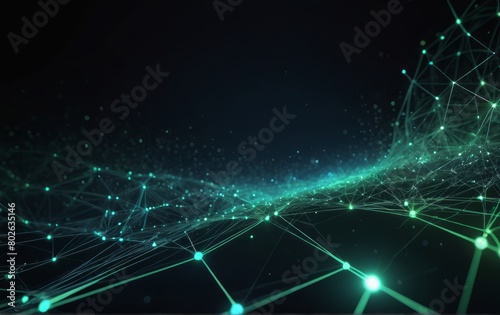 glowing blue and green light data flow inter connected ness of digital networks bokeh background