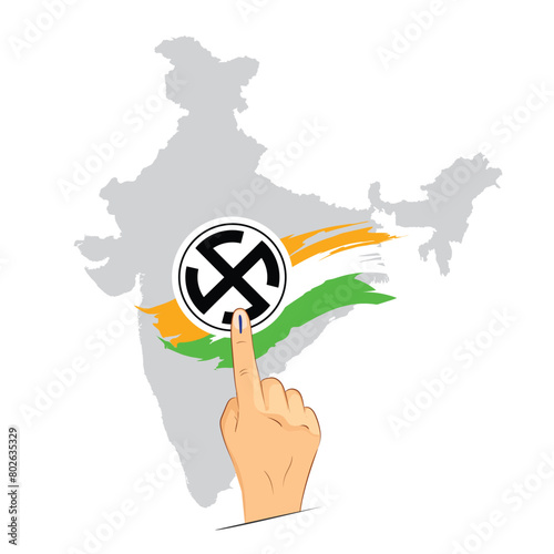 Vote for India hand casting vote with symbol on India map