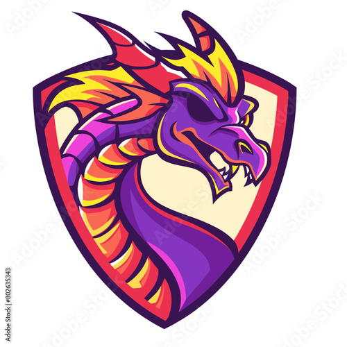 heraldic shield featuring a majestic purple dragon