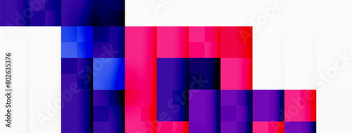 A stack of red, purple, and blue rectangular blocks with symmetrical placement on a white background. The vibrant colors include shades of pink, magenta, and violet