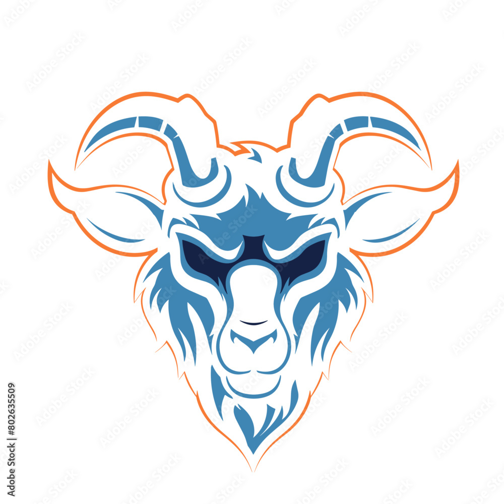 retro-styled emblem featuring a goat head with horns inside a shield