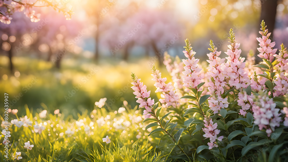 Obraz premium springtime-scene-as-the-central-subject-with-soft-focus-background-blooming-flora-foreground-pastel.