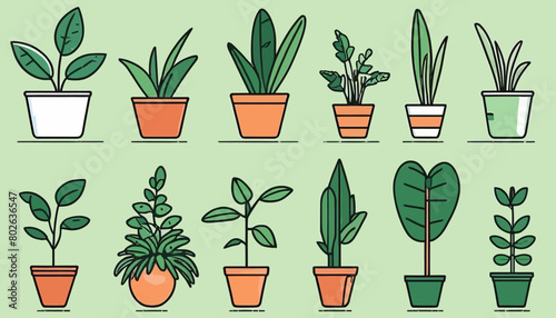 Modern Minimalist: A Modern Flat Style Vector Icon of Minimalist Green Plant Illustrations