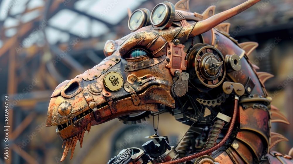 Fototapeta premium dragon head with cyberpunk theme, AI generated
