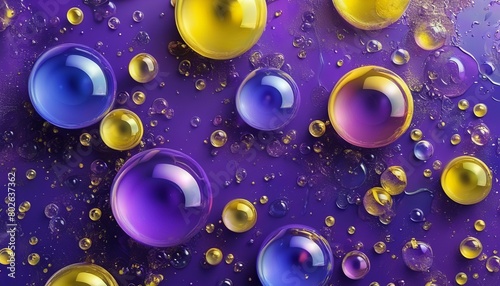 Abstract Swirl: A Vibrant Photograph of Purple and Yellow Soap Bubbles in Paint