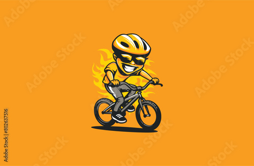 Child riding a bicycle vector illustration flat design logo