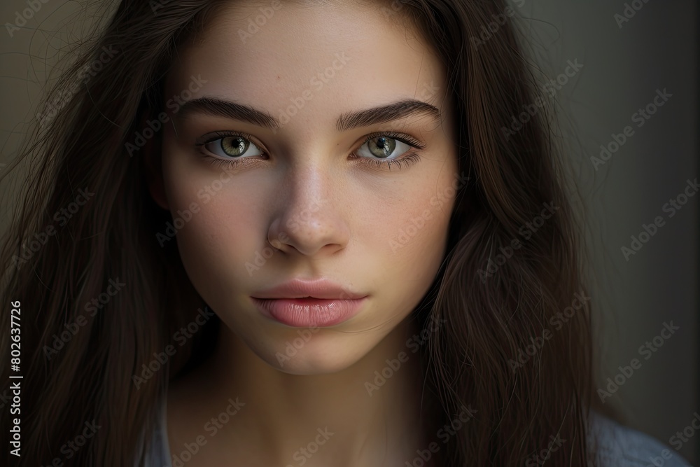 Thoughtful young woman with dark hair Thoughtful young woman with dark hair