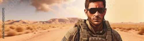 Soldier in desert combat gear photo