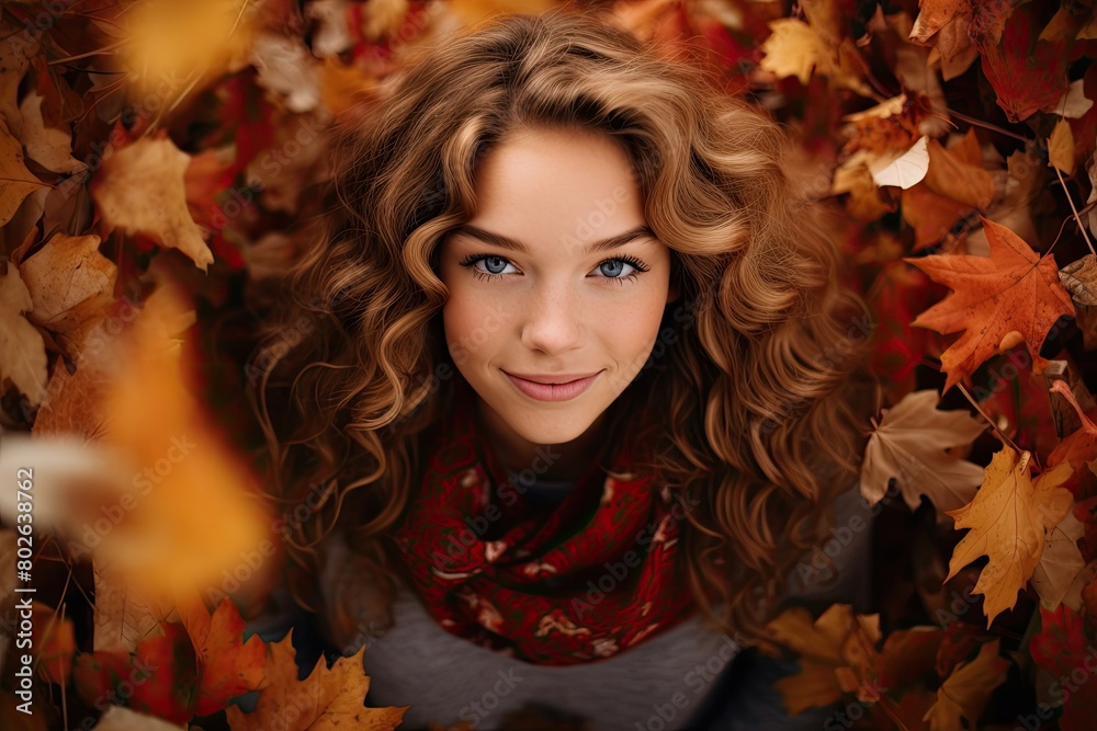beautiful woman surrounded by autumn leaves beautiful woman surrounded by autumn leaves