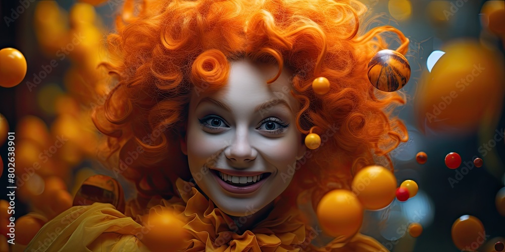 Vibrant clown portrait with colorful hair and makeup