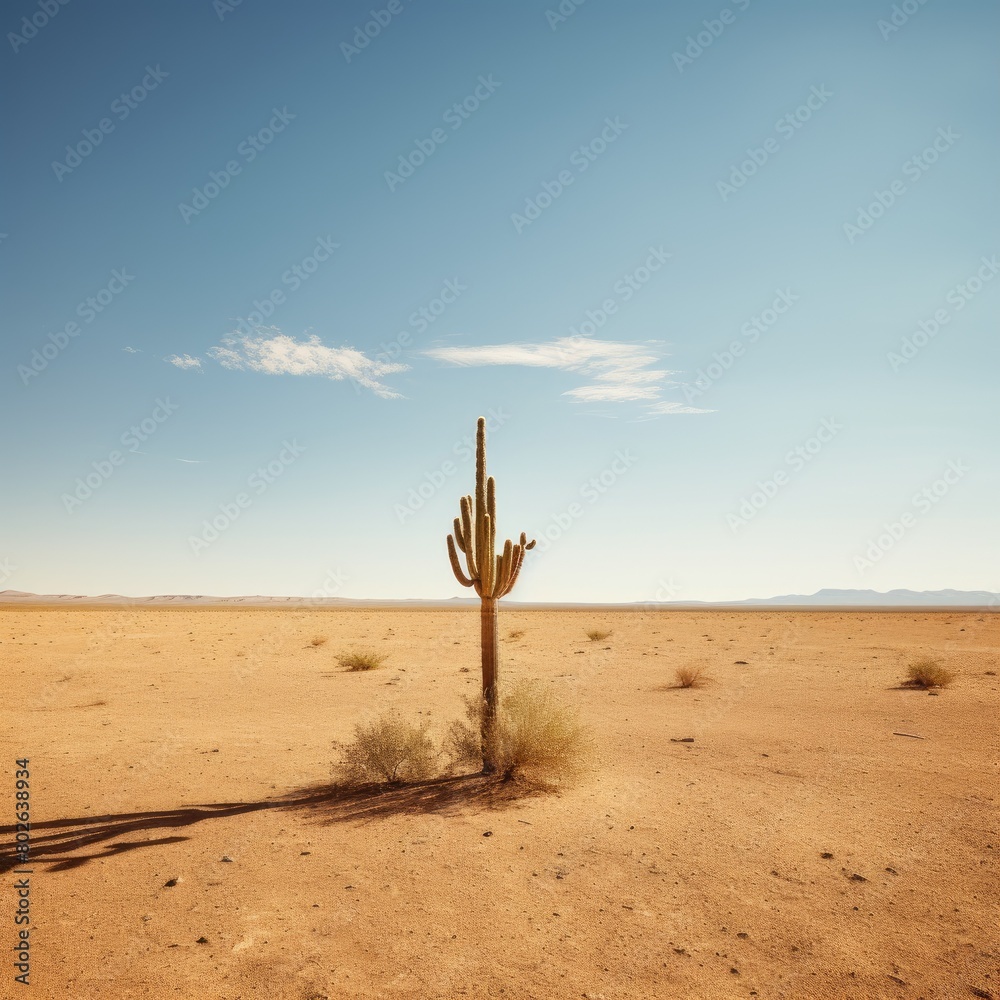 Lone cactus in desert landscape