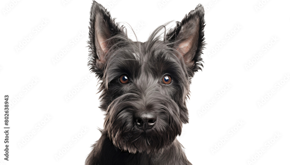 Cute  Scottish terrier dog close up face, isolated on transparent background