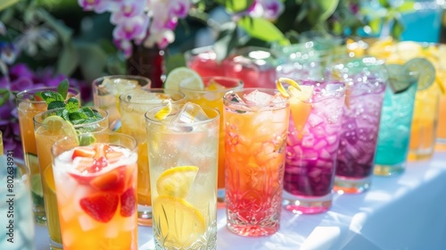 An image of a mocktail bar with colorful and creative nonalcoholic drinks on display encouraging participants to explore and enjoy new options.