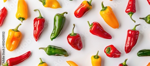 Space peppers copied against a white backdrop. photo