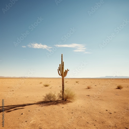 Lone cactus in desert landscape