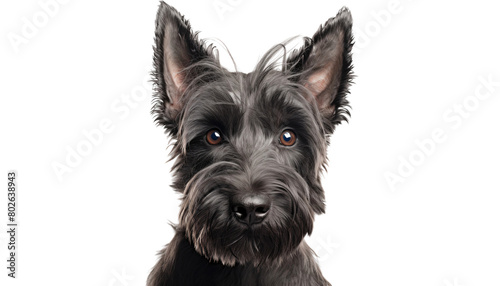 Cute Scottish terrier dog close up face, isolated on transparent background