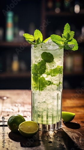 Refreshing mojito cocktail with lime and mint