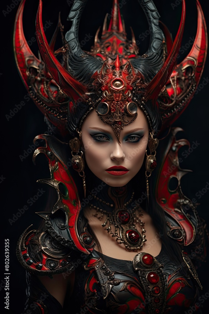 Powerful dark fantasy warrior woman in ornate armor Powerful dark fantasy warrior woman in ornate armor