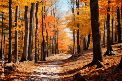 Vibrant autumn forest path