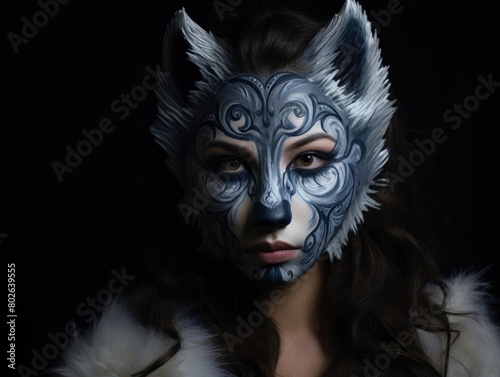 Mysterious woman in wolf mask