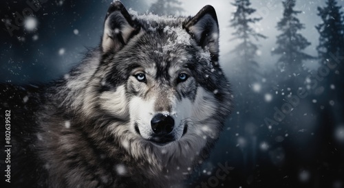 Captivating wolf in snowy forest © Balaraw