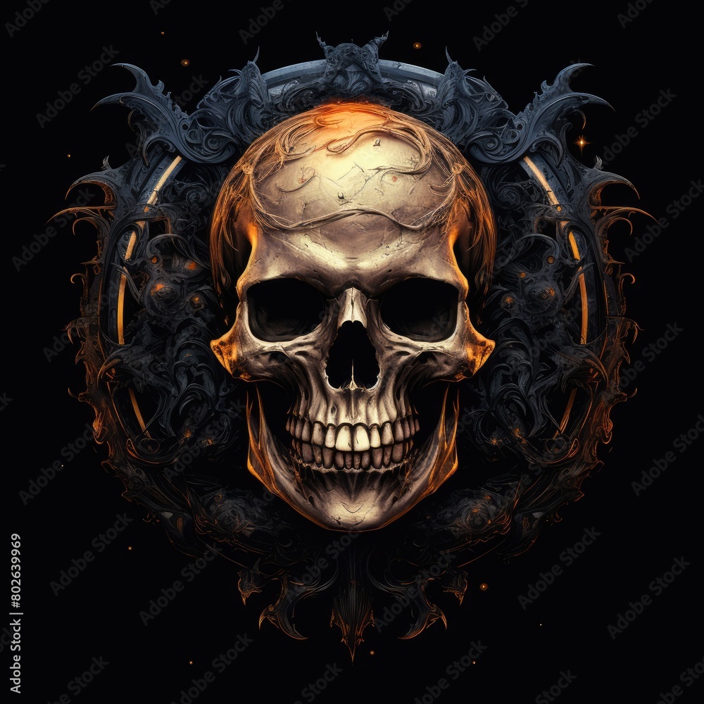 Ornate gothic skull with fiery details Ornate gothic skull with fiery details