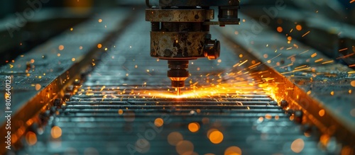 Close-up view of a cutting machine in action, slicing through metal and creating sparks