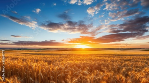 Breathtaking sunset over golden wheat field
