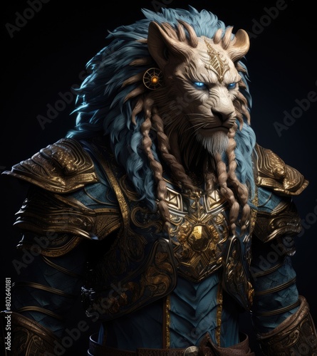 Powerful fantasy lion warrior in golden armor © Balaraw