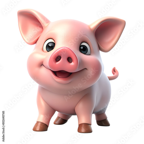 cute pig with smile  kawaii 3d style isolated on transparent background. AI Generative