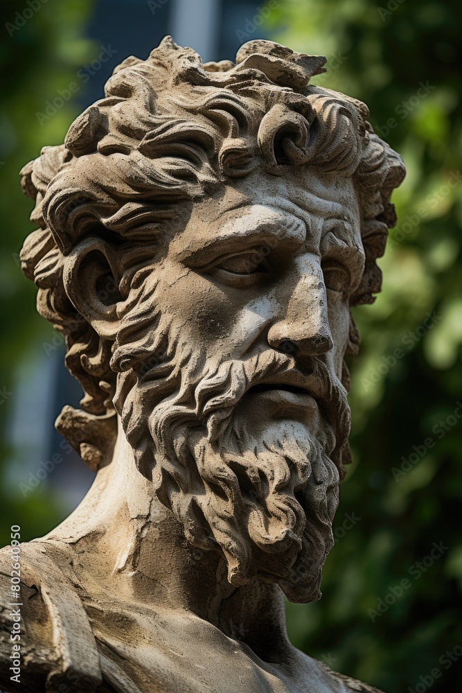 Weathered stone sculpture of a bearded man Weathered stone sculpture of a bearded man