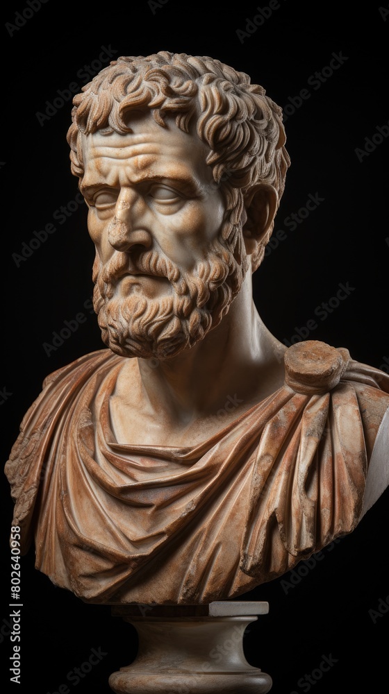 Detailed bust sculpture of a bearded man