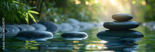 zen stones in the garden, Stones water and bamboo spa. Selective focus