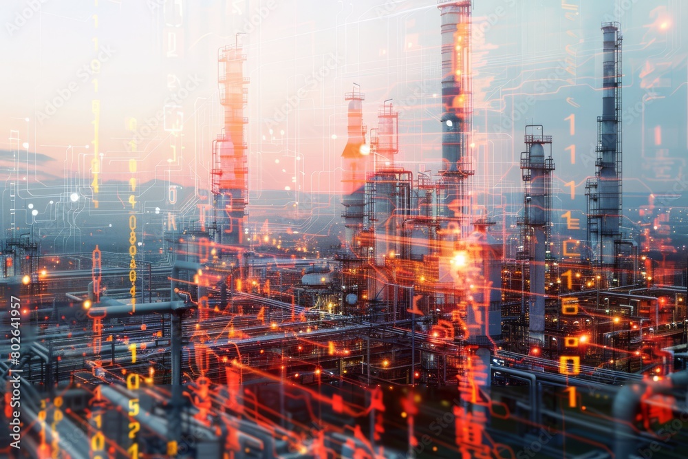 Fototapeta premium Double exposure of manufacturing plant