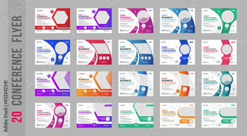 Corporate horizontal business conference flyer template bundle or technology conference social media banner layout, Corporate business workshop, meeting & training live webinar template