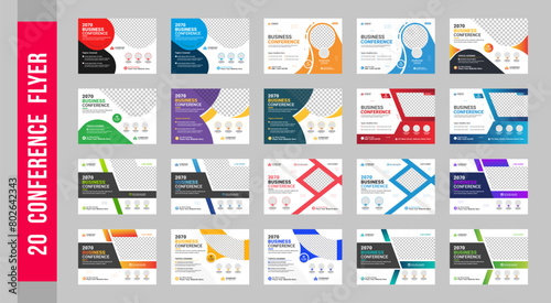 Corporate horizontal business conference flyer template bundle or online webinar and technology conference social media banner layout, business workshop, meeting, training, webinar, invitation, set