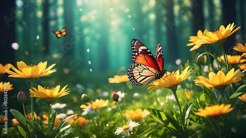 abstract nature spring Background, spring flower and butterfly © Adi