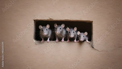 A Family Of Rats Peeking Out From A Hole In The Wa  3 photo