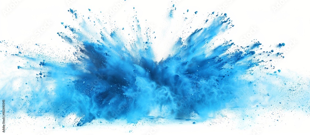 Vibrant blue color explodes in powder form, creating a dynamic and dramatic background effect