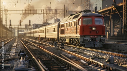 Create a detailed and realistic 3D rendering with locomotive train transportation
