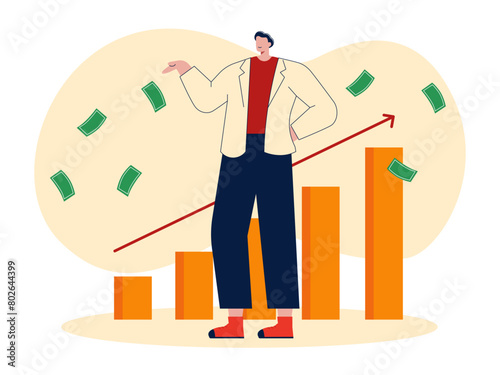 Man with successful investment. Crypto vector illustration