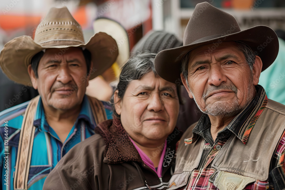 Group of Elderly Hispanic Men in Cowboy Hats Embodying Traditional Rural Life