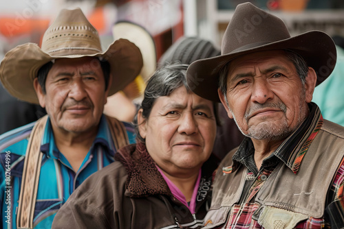 Group of Elderly Hispanic Men in Cowboy Hats Embodying Traditional Rural Life