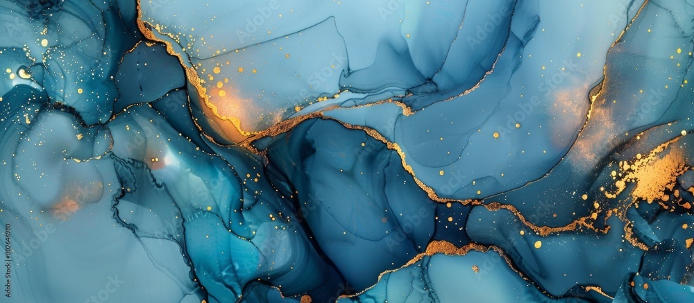 Obraz premium An exquisite close up of a mesmerizing painting with swirling patterns in shades of blue and gold