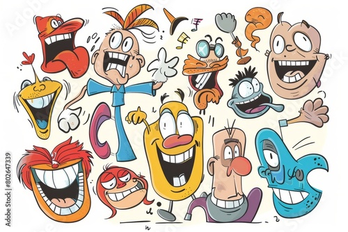 Cartoon cute doodles of a society where laughter is outlawed  but a secret club of comedians keeps the giggles alive with their whimsical humor  Generative AI